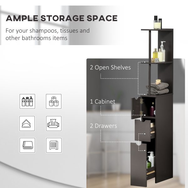 HOMCOM Tall Bathroom Storage Cabinet with Shelf and Drawers, Brown - Image 4