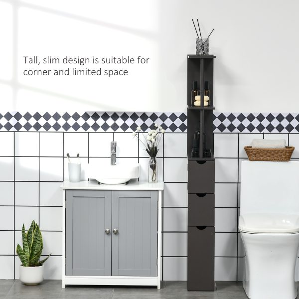 HOMCOM Tall Bathroom Storage Cabinet with Shelf and Drawers, Brown - Image 5