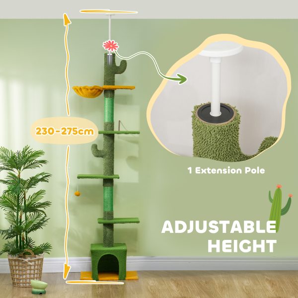PawHut 230-275cm Floor-to-Ceiling Cat Tree for Indoor Cats with Cat House - Image 3