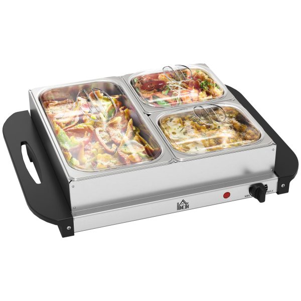 HOMCOM 6L Electric Food Warmer Buffet Server with Lids Cool Touch Handles