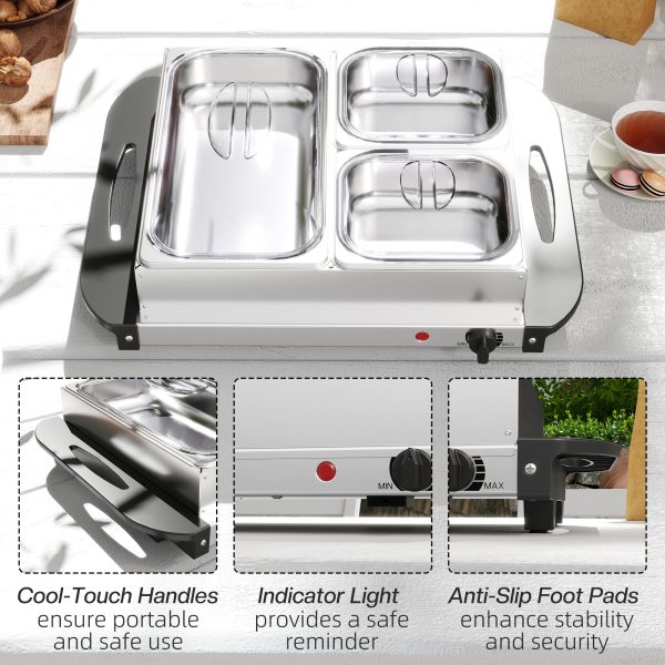 HOMCOM 6L Electric Food Warmer Buffet Server with Lids Cool Touch Handles - Image 7