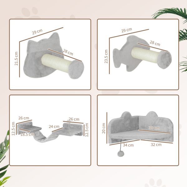PawHut 4PCs Cat Wall Shelves with Steps, Ladder, Jumping Platforms - Image 5