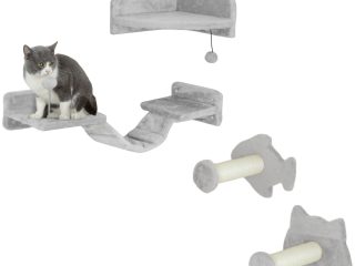 PawHut 4PCs Cat Wall Shelves with Steps, Ladder, Jumping Platforms