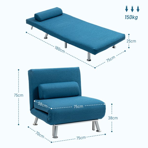 HOMCOM Single Folding 5 Position Convertible Sleeper Chair Sofa Bed - Image 5