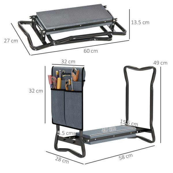 Outsunny Garden Kneeler Foldable Seat Bench EVA Foam Pad with Tool Bag Pouch - Image 5