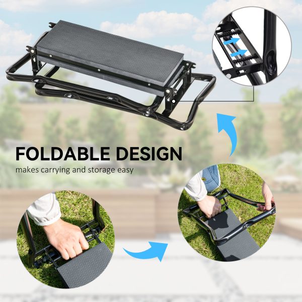 Outsunny Garden Kneeler Foldable Seat Bench EVA Foam Pad with Tool Bag Pouch - Image 4
