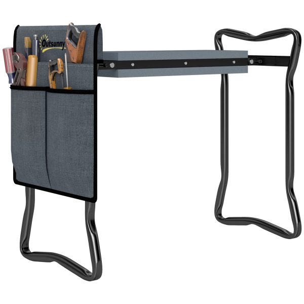 Outsunny Garden Kneeler Foldable Seat Bench EVA Foam Pad with Tool Bag Pouch