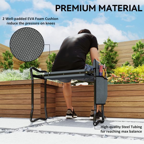 Outsunny Garden Kneeler Foldable Seat Bench EVA Foam Pad with Tool Bag Pouch - Image 7