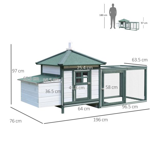 PawHut Chicken Coop Hen Poultry House w/ Nesting Box Outdoor Run Patio Wooden - Image 5