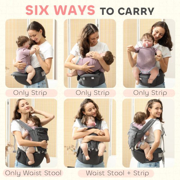 AIYAPLAY 6 in 1 Baby Carrier Newborn to Toddler with Removable Seat, Grey - Image 3