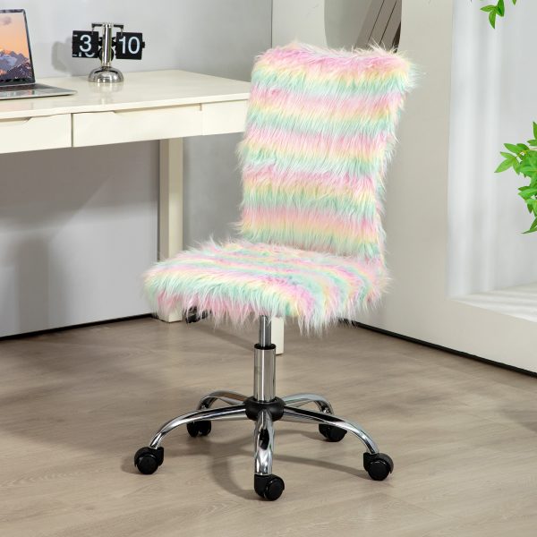 HOMCOM Fluffy Makeup Vanity Chair with No Arm, Swivel Wheels, Unicorn Tone - Image 2