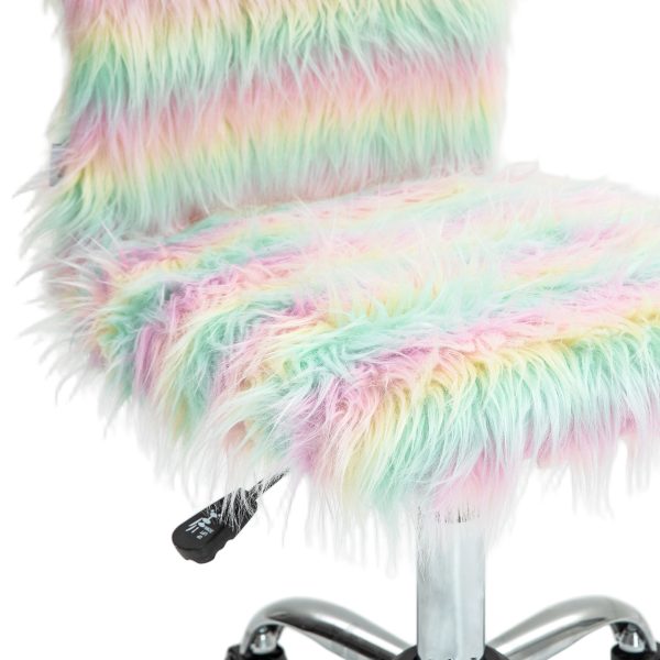 HOMCOM Fluffy Makeup Vanity Chair with No Arm, Swivel Wheels, Unicorn Tone - Image 6