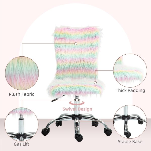 HOMCOM Fluffy Makeup Vanity Chair with No Arm, Swivel Wheels, Unicorn Tone - Image 4