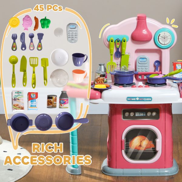 AIYAPLAY 45 Pieces Kids Kitchen w/ Rotating Tables, Light, Sound, Spray - Image 7