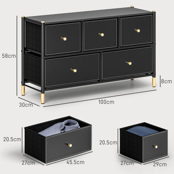 HOMCOM Fabric Chest of Drawers with PU Leather Surface, for Bedroom - Image 5
