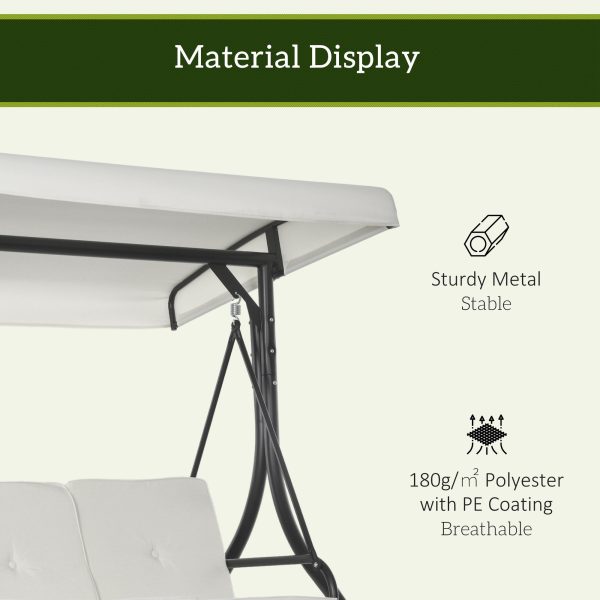 Outsunny 3 Seater Canopy Swing Chair Porch Hammock Bed Rocking Bench Cream White - Image 7