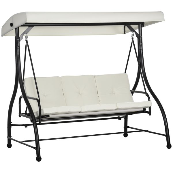 Outsunny 3 Seater Canopy Swing Chair Porch Hammock Bed Rocking Bench Cream White