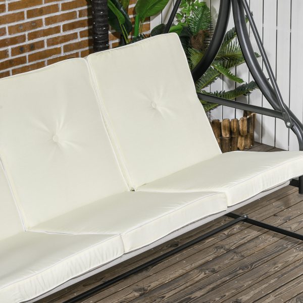 Outsunny 3 Seater Canopy Swing Chair Porch Hammock Bed Rocking Bench Cream White - Image 8