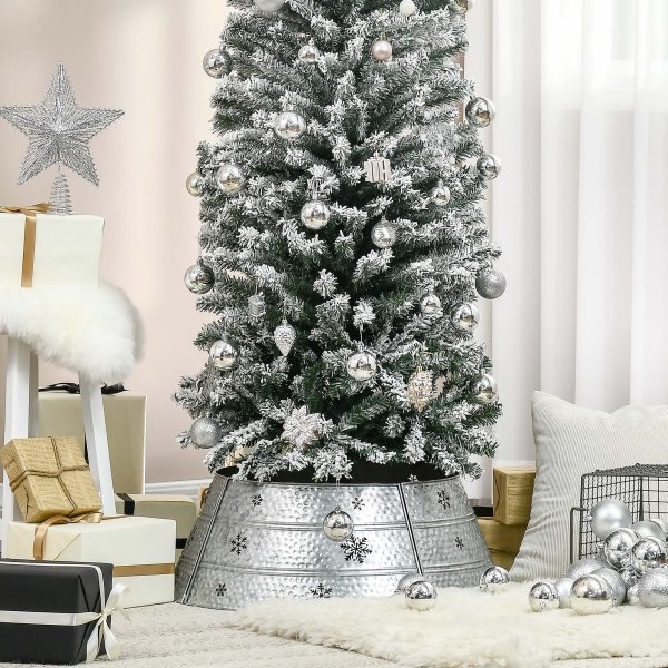 HOMCOM 66cm Christmas Tree Collar with Hollow Snowflake Patterns Silver - Image 2