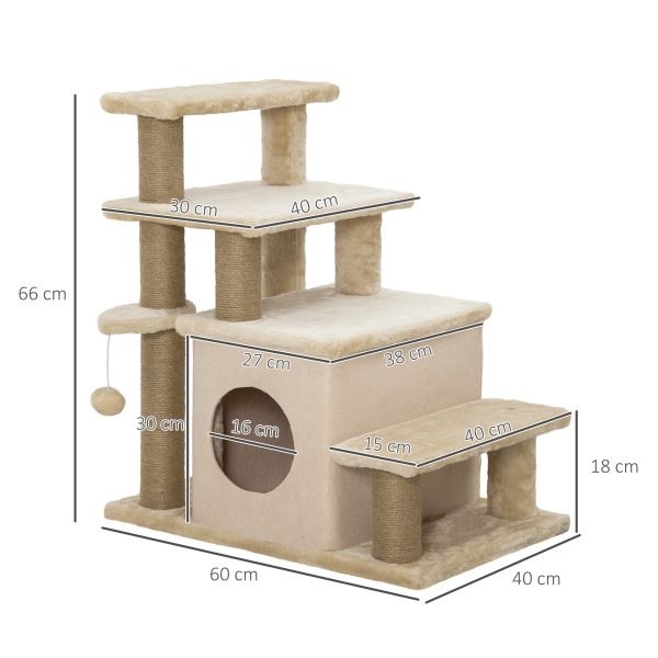 PawHut Dog Steps for Bed 4 Step Pet Stairs Cat House with Detachable Cover - Image 5