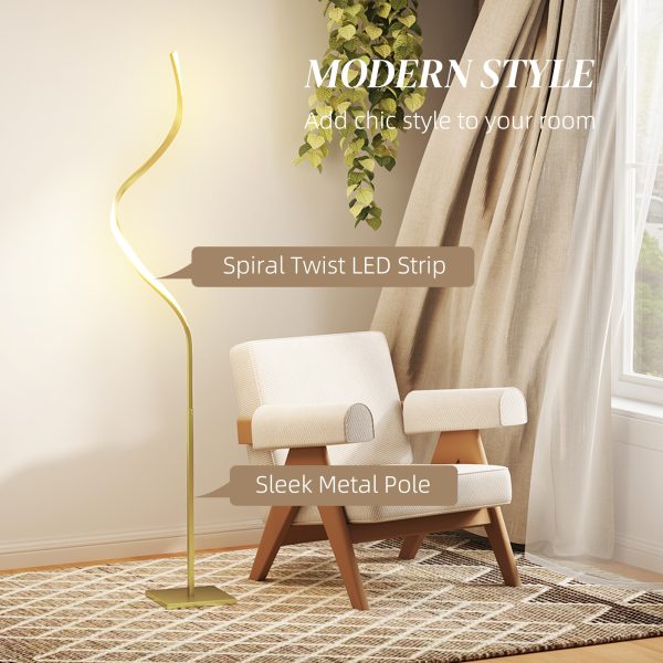 HOMCOM LED Floor Lamp, Standing Lamp with3 Adjustable Brightness Gold Tone - Image 3