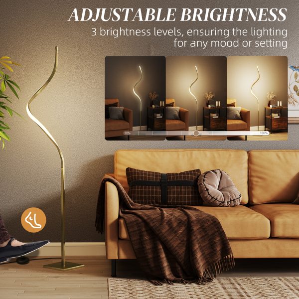 HOMCOM LED Floor Lamp, Standing Lamp with3 Adjustable Brightness Gold Tone - Image 4