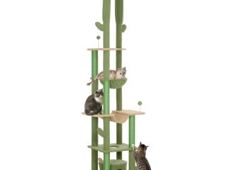 PawHut 225-255Hcm Floor to Ceiling Cat Tree w/ Hammocks, Condo - Green