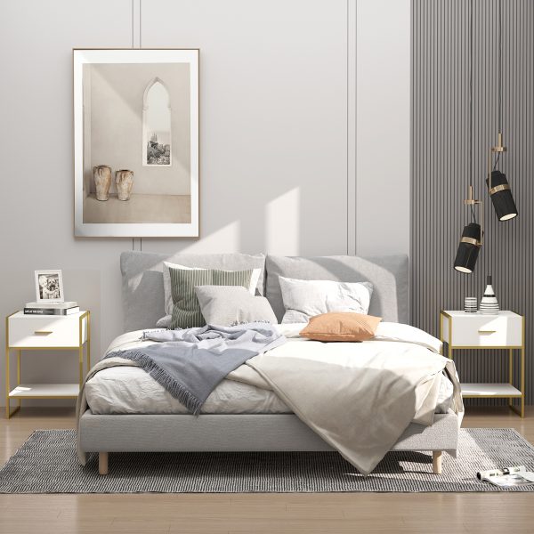 HOMCOM Modern Bedside Table Set of 2 Side Table Shelf Drawer Bedroom - Image 2