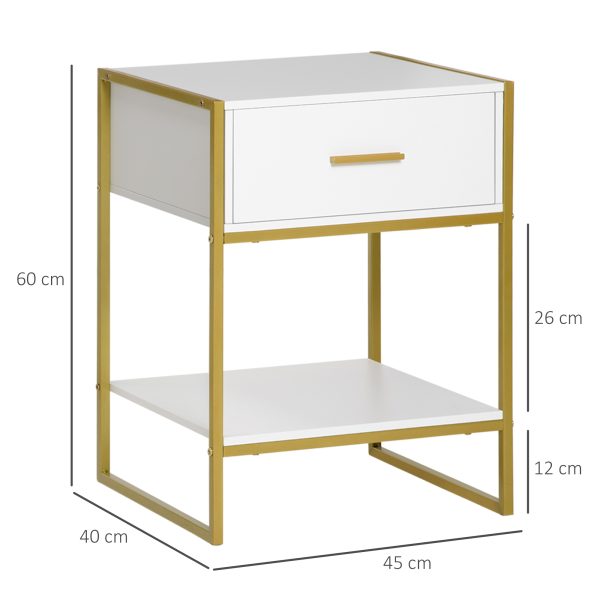 HOMCOM Modern Bedside Table Set of 2 Side Table Shelf Drawer Bedroom - Image 5