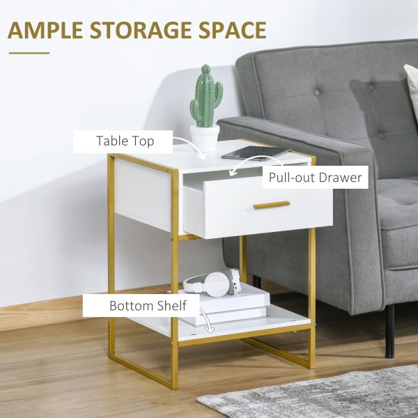 HOMCOM Modern Bedside Table Set of 2 Side Table Shelf Drawer Bedroom - Image 4