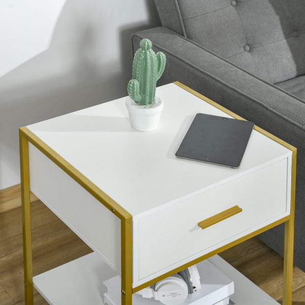 HOMCOM Modern Bedside Table Set of 2 Side Table Shelf Drawer Bedroom - Image 6