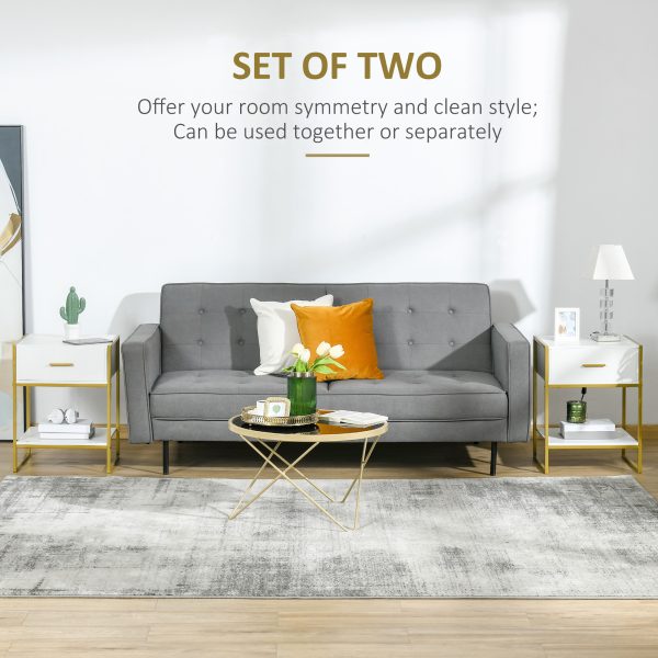 HOMCOM Modern Bedside Table Set of 2 Side Table Shelf Drawer Bedroom - Image 3