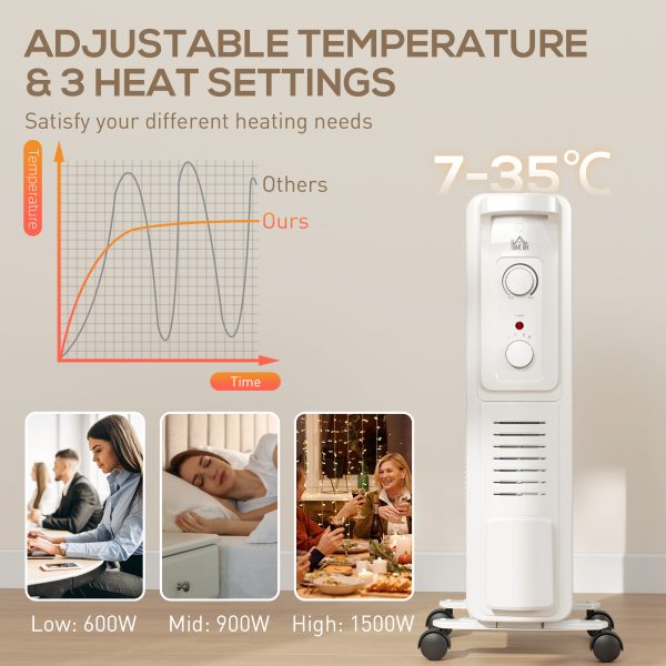 HOMCOM 7 Fin Portable Oil Filled Heater Radiator, Energy Efficient - Image 3