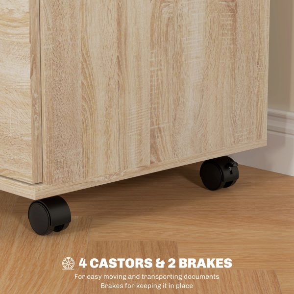 HOMCOM Pedestal Office Mobile Filing Cabinet 2 Drawer Wooden Storage Oak - Image 4