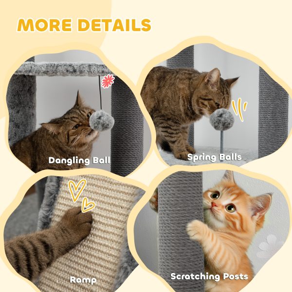 PawHut 225-255cmH Floor-to-Ceiling Cat Tree for Indoor Cats w/ Condo Ramp - Image 6