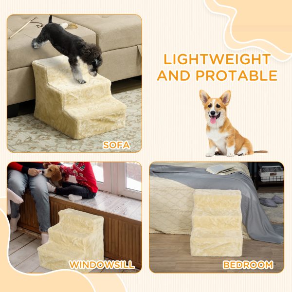 PawHut Three-Step Portable Dog Stairs with Washable Plush Cover - Image 7