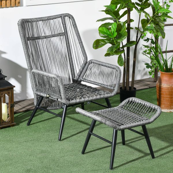 Outsunny Garden Rattan Leisure Chair Set with Adjustable Backrest, Grey - Image 8