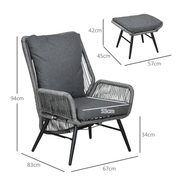 Outsunny Garden Rattan Leisure Chair Set with Adjustable Backrest, Grey - Image 3