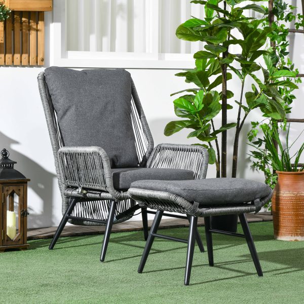 Outsunny Garden Rattan Leisure Chair Set with Adjustable Backrest, Grey - Image 2