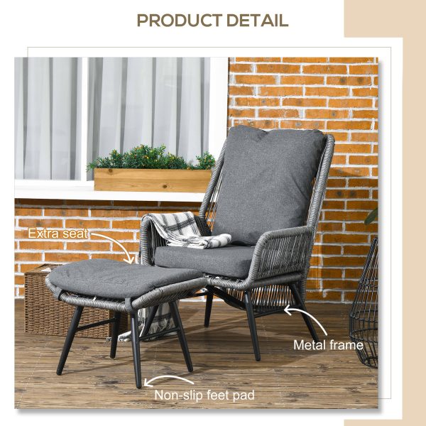 Outsunny Garden Rattan Leisure Chair Set with Adjustable Backrest, Grey - Image 6