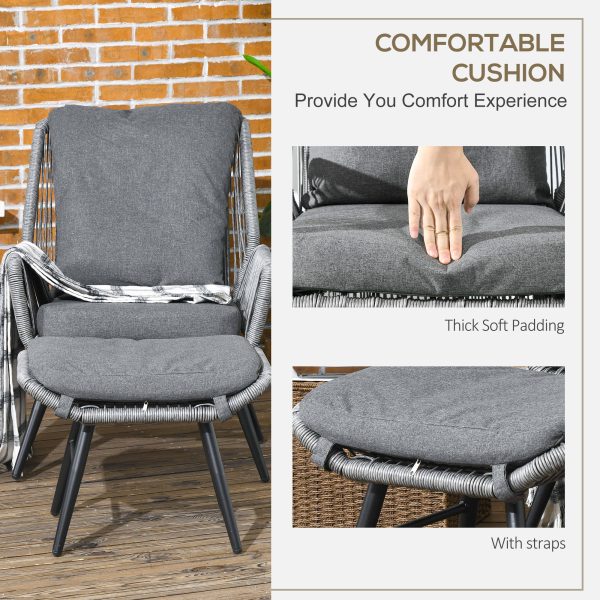 Outsunny Garden Rattan Leisure Chair Set with Adjustable Backrest, Grey - Image 5