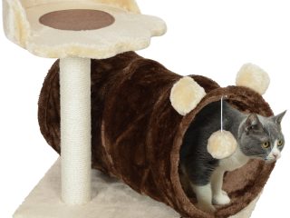 PawHut Cat Tree w/ Scratching Post, Bed, Cat Tunnel, Toy Ball, Dark Brown